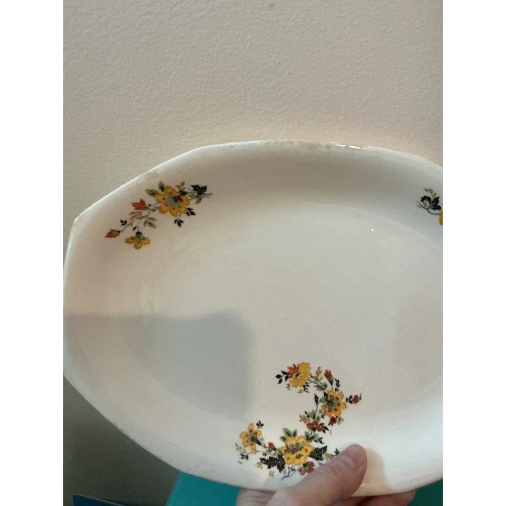Vintage Homer Laughlin Floral Oval Serving Platter 11.5 Inch Made‎ in USA Cream
